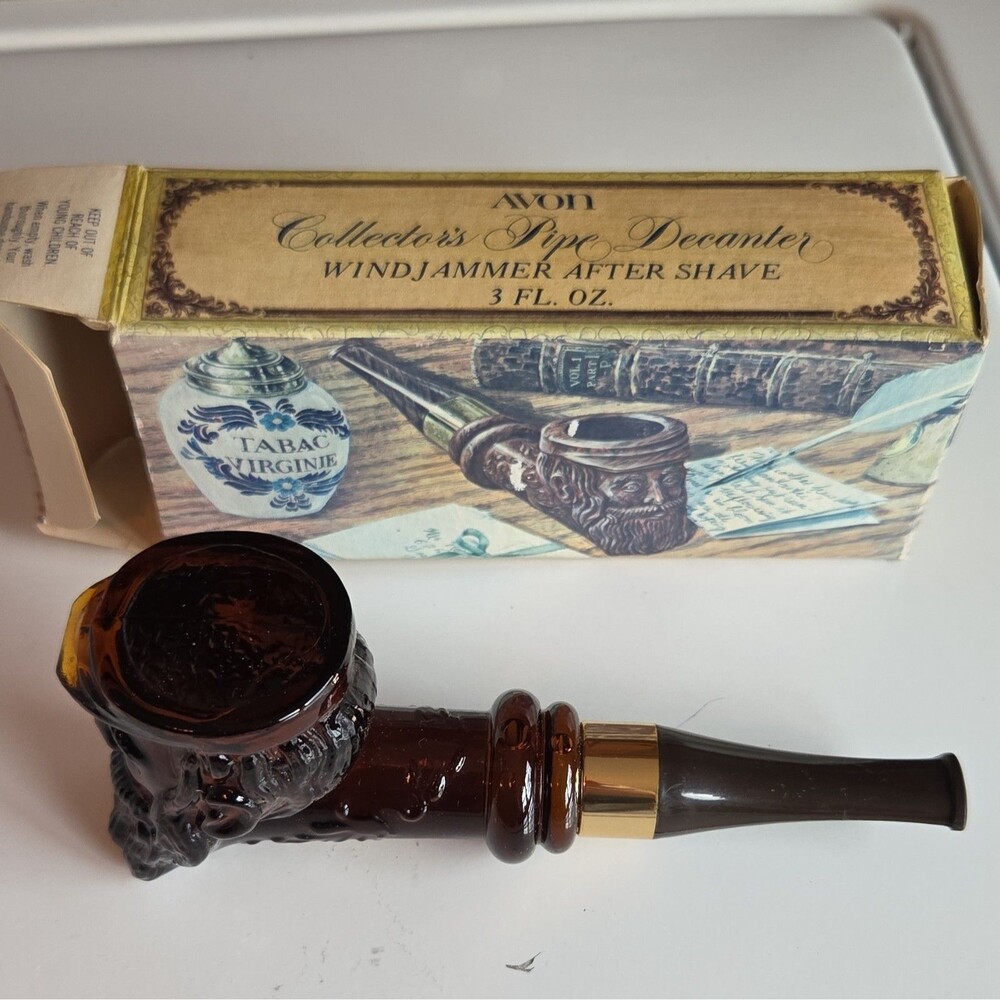 Avon Windjammer Pipe Glass Decanter 3 fl oz After Shave With Box Brown
